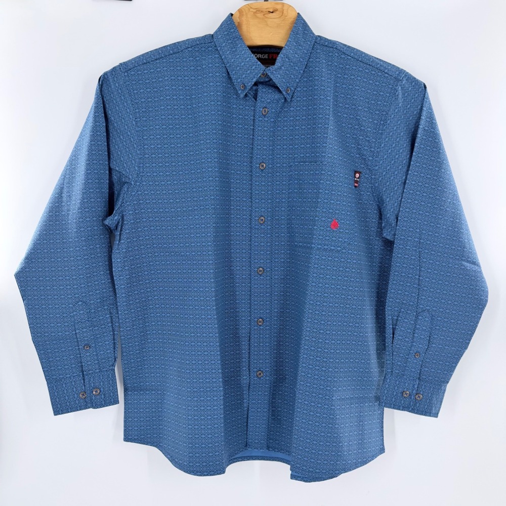 Forge FR Flame Resistant Work Shirt Mens XL Blue Geometric NFPA 2112 CAT 2 New